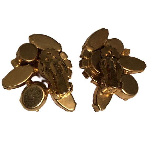 Juliana D&E Mid-Century Mod Red Orange Navette Rhinestone Clip On Earrings - Picture 6 of 6